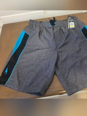 Speedo Heather Gray Swim Shorts with Blue Trim